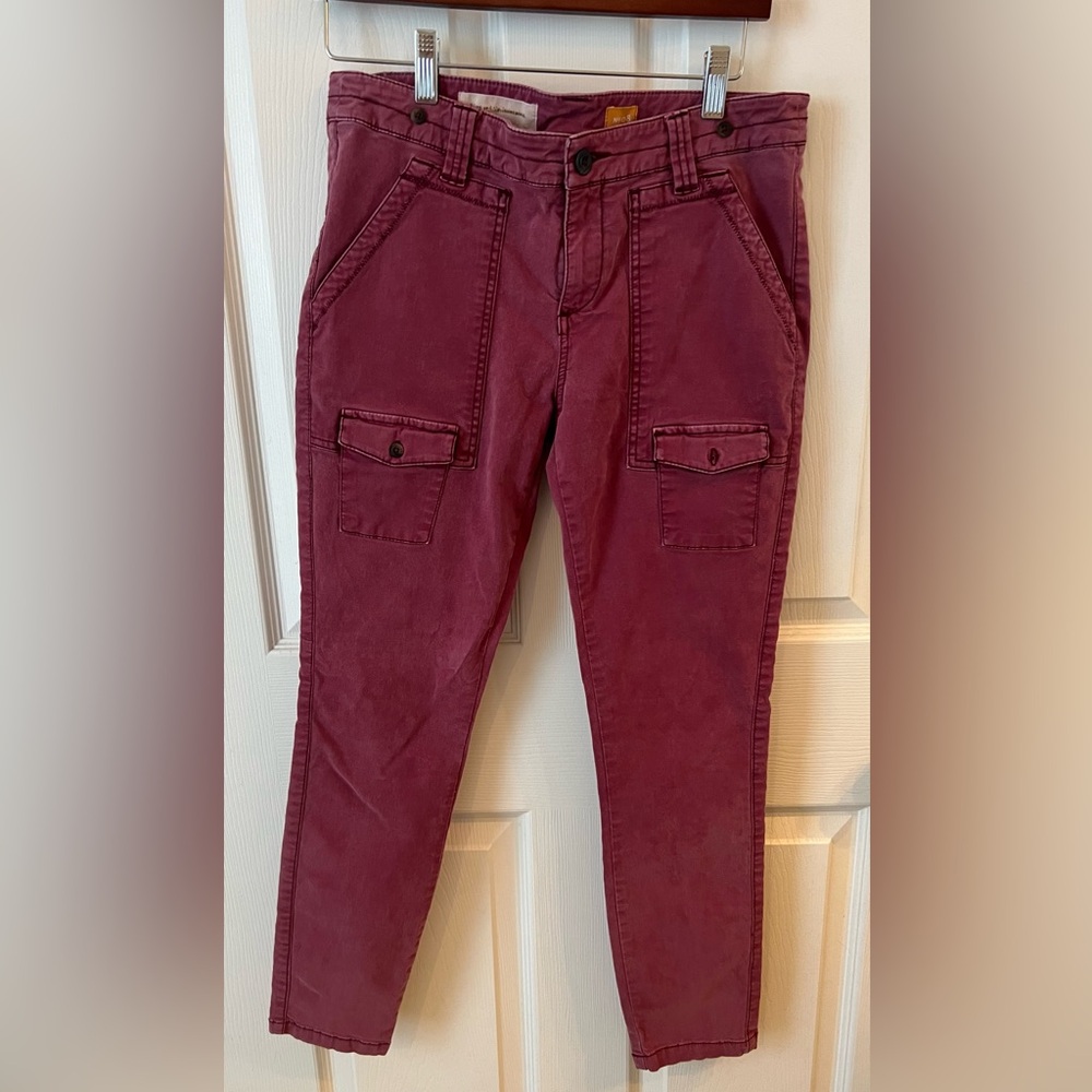 Anthropologie Pilcro Tiri Mid-Rise Cargo Pant Stretch Pockets Wine Red Size:8
